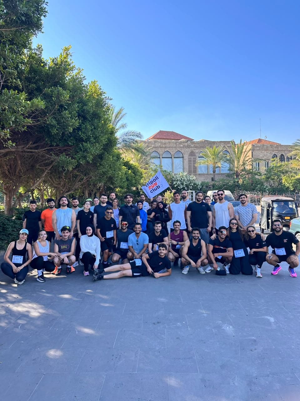 Aerial drone view of Tripoli Run Club gathering at the Rachid Karami International Fair